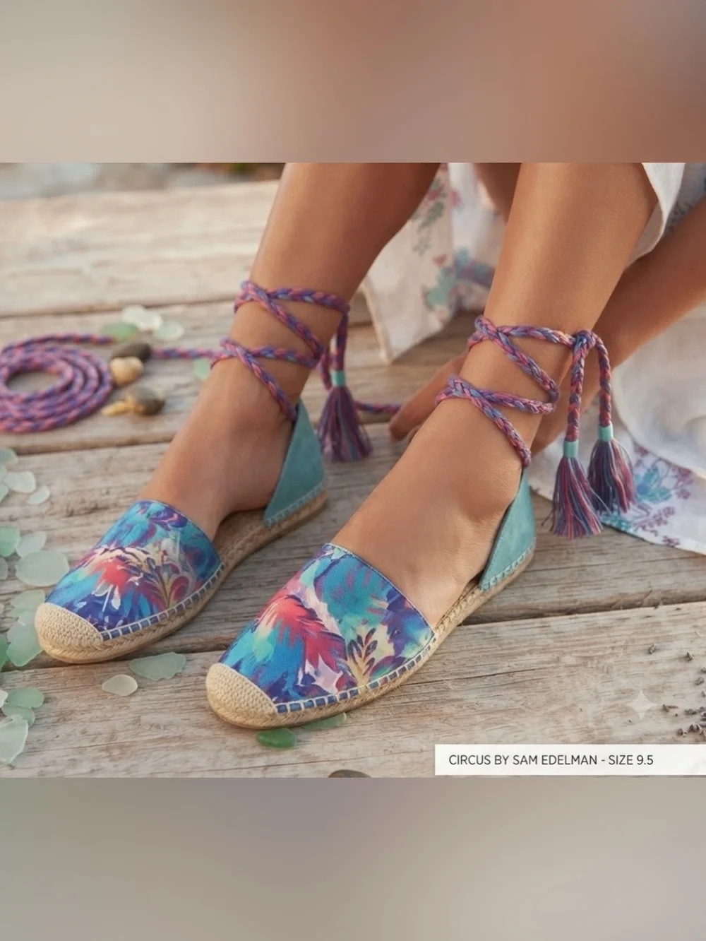 Circus by Sam Edelman Lenora Ankle Tie Espadrilles Tropical Palm Print Size 9.5